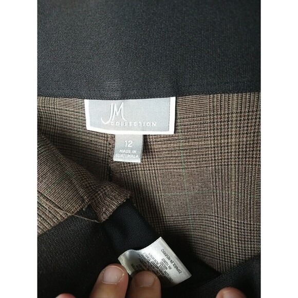 JM Collection Brown Black Green Plaid Button Clasp Zip Trouser Pants. Size 12 - Picture 8 of 12